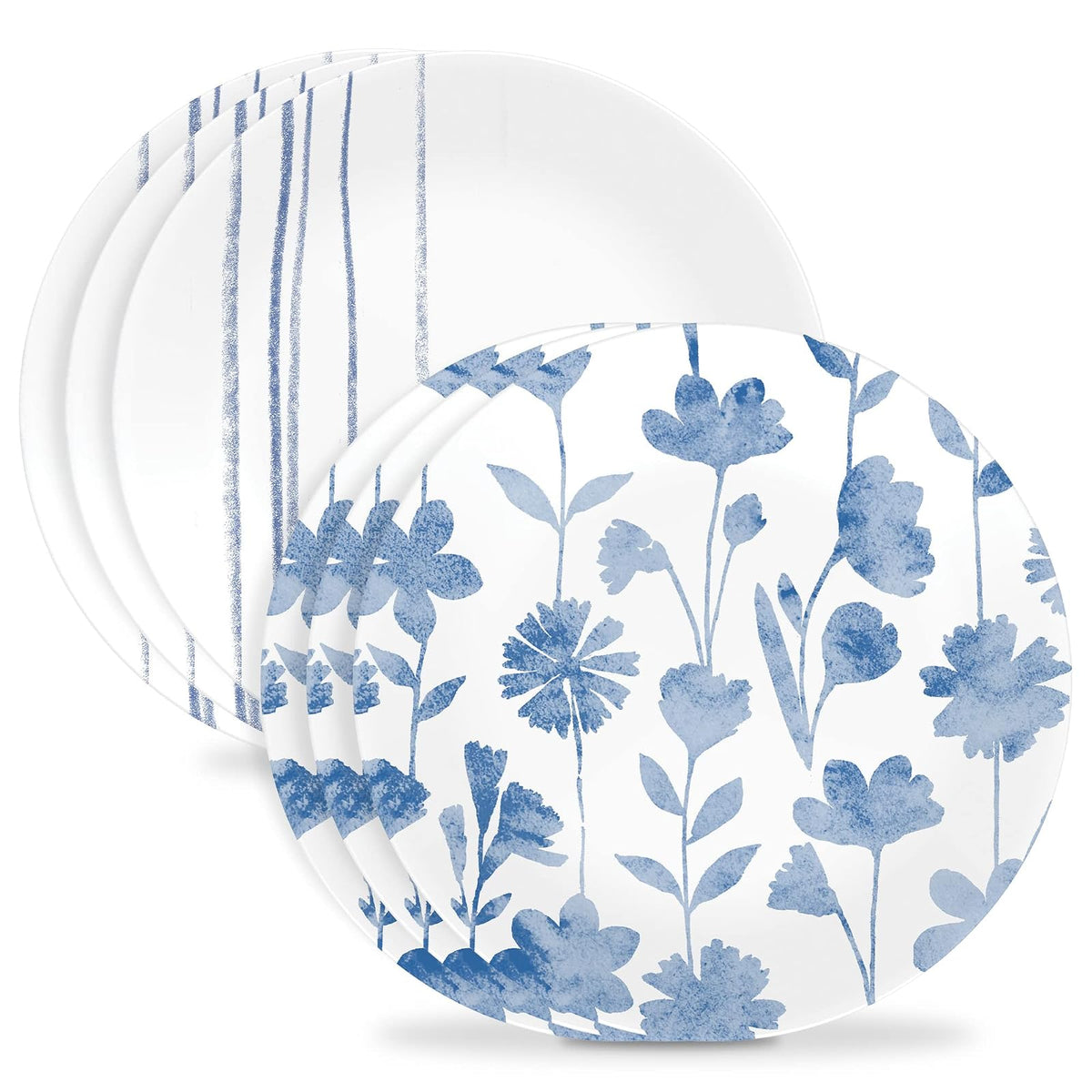 Corelle Juego de 6 Platos Redondos Vitrelle, 21.5 cm - Rayas botánicas