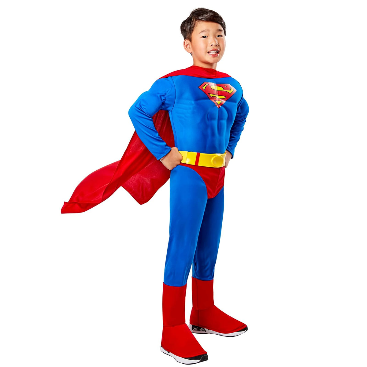Super DC Heroes Deluxe - Disfraz de Superman en el pecho muscular, talla M para niños - M