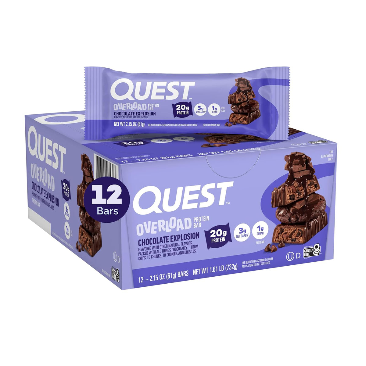 Quest Nutrition Overload Barra de Proteína 20g Proteína Caja con 12 - Chocolate Explosion