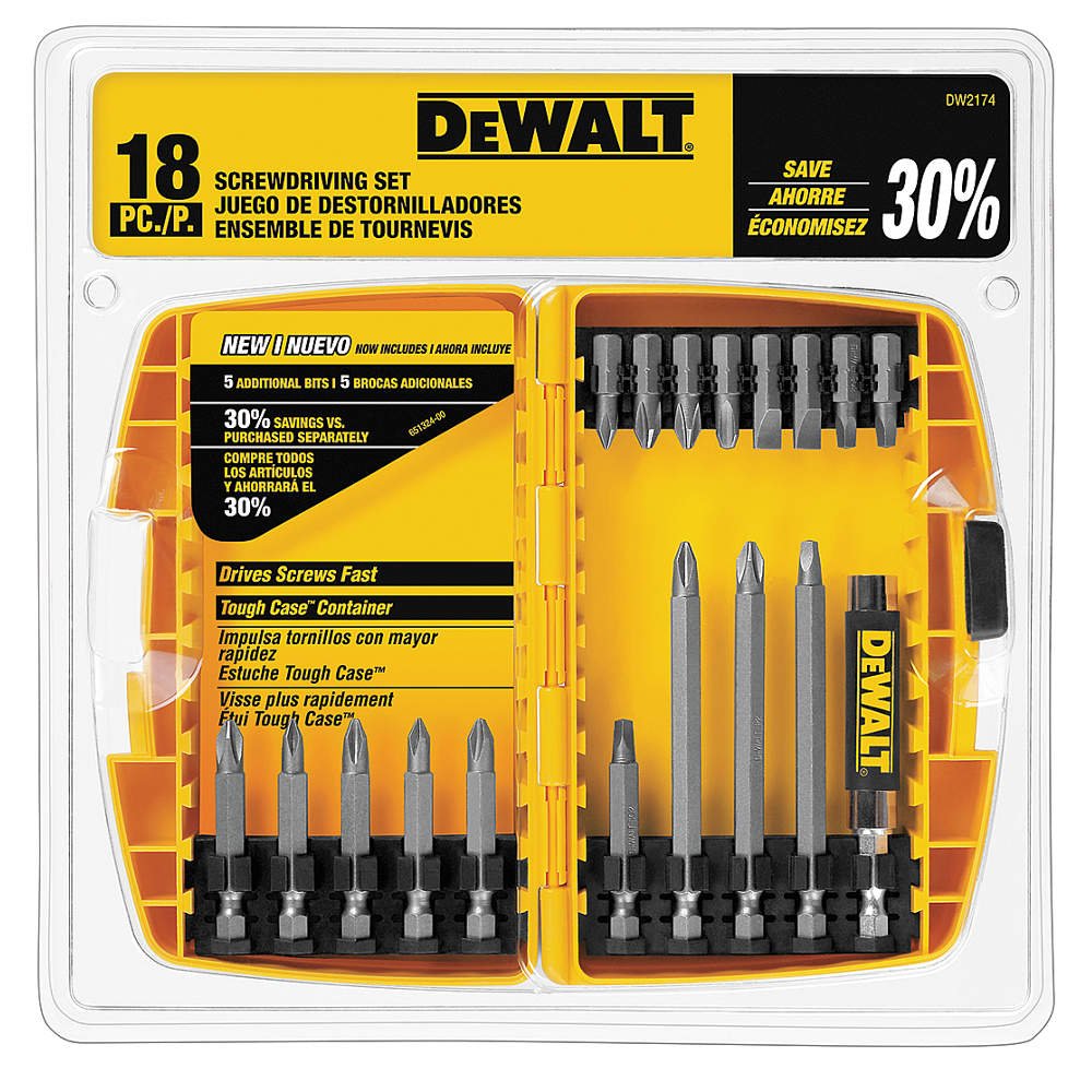 DEWALT DW2174 Set de 18 puntas para atornillador en caja de uso rudo