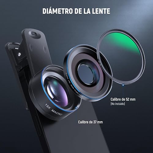NEEWER Basics 2 en 1 Accesorios Kit Objetivos Cámara Móvil, Gran Angular HD 0,45x + Macro 15x, 37mm Lens Clamp Compatible con iPhone Samsung Android Smartphone, LS-67