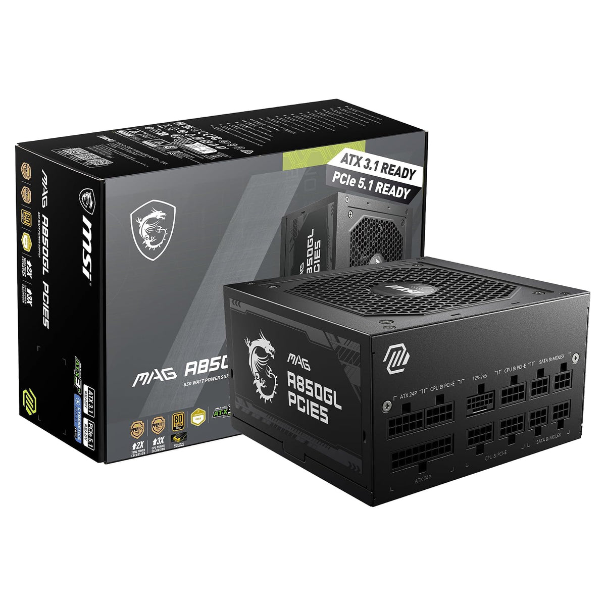 MSI MAG A650GL Fuente de Poder 650W 80 Plus Gold Modular - 850W - MAG A850GL PCIE5