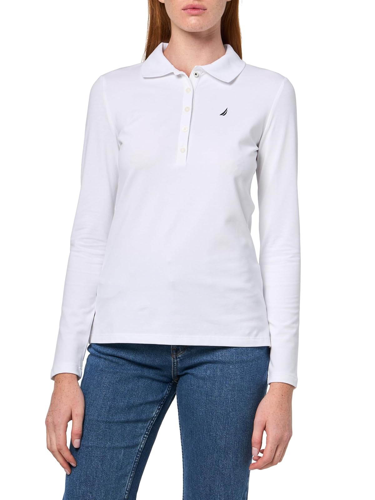 Nautica Polo de Manga Larga para Mujer - CH - Blanco brillante