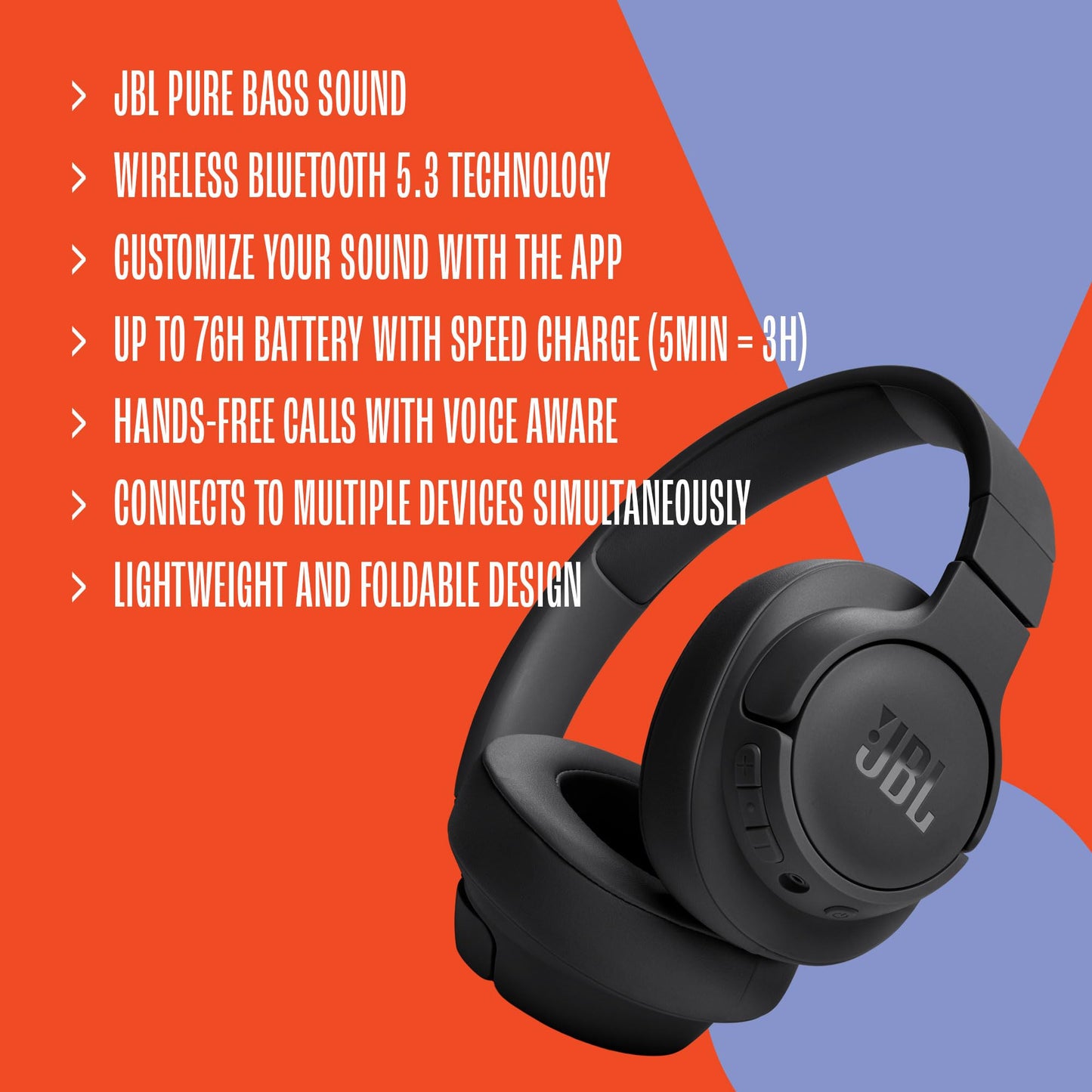 JBL Tune 720BT Audífonos Inalámbricos Bluetooth, Drivers de 40mm, Reproducción 76 Horas, Asistente de Voz - Blanco