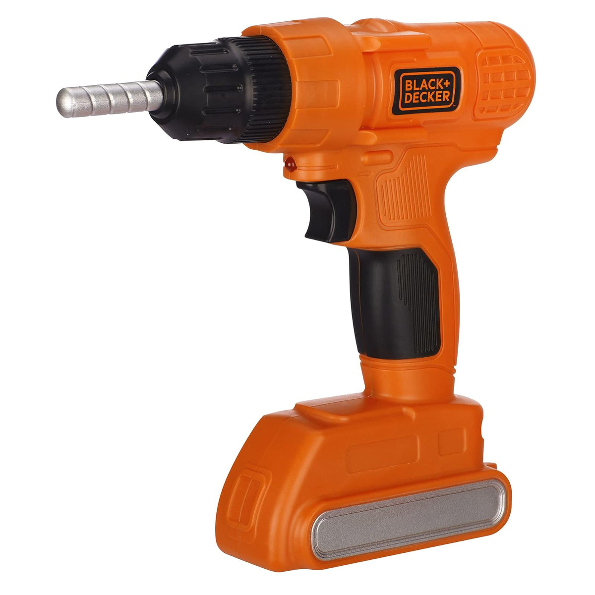 Jakks Pacific Taladro Eléctrico de Juguete Black+Decker, Incluye baterías | Sonido real, accesorios intercambiables, imaginación, coordinación motriz, juegos de rol, edad 3+ años