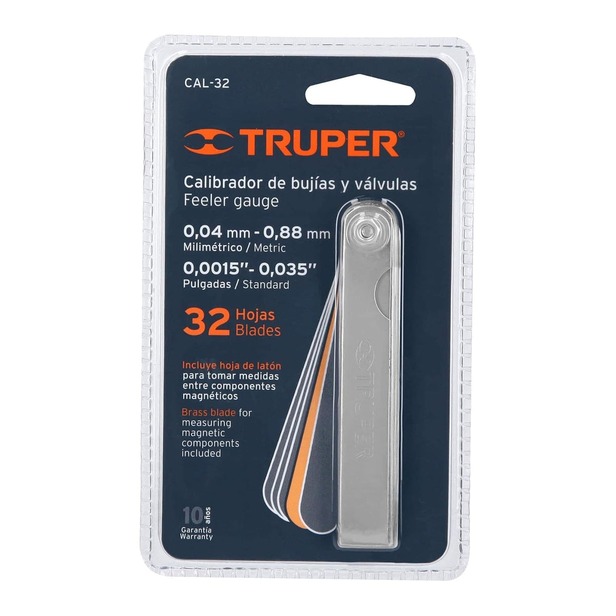 Truper CAL-32, Calibrador de 32 hojas std / mm, fabricadas en acero al manganesio