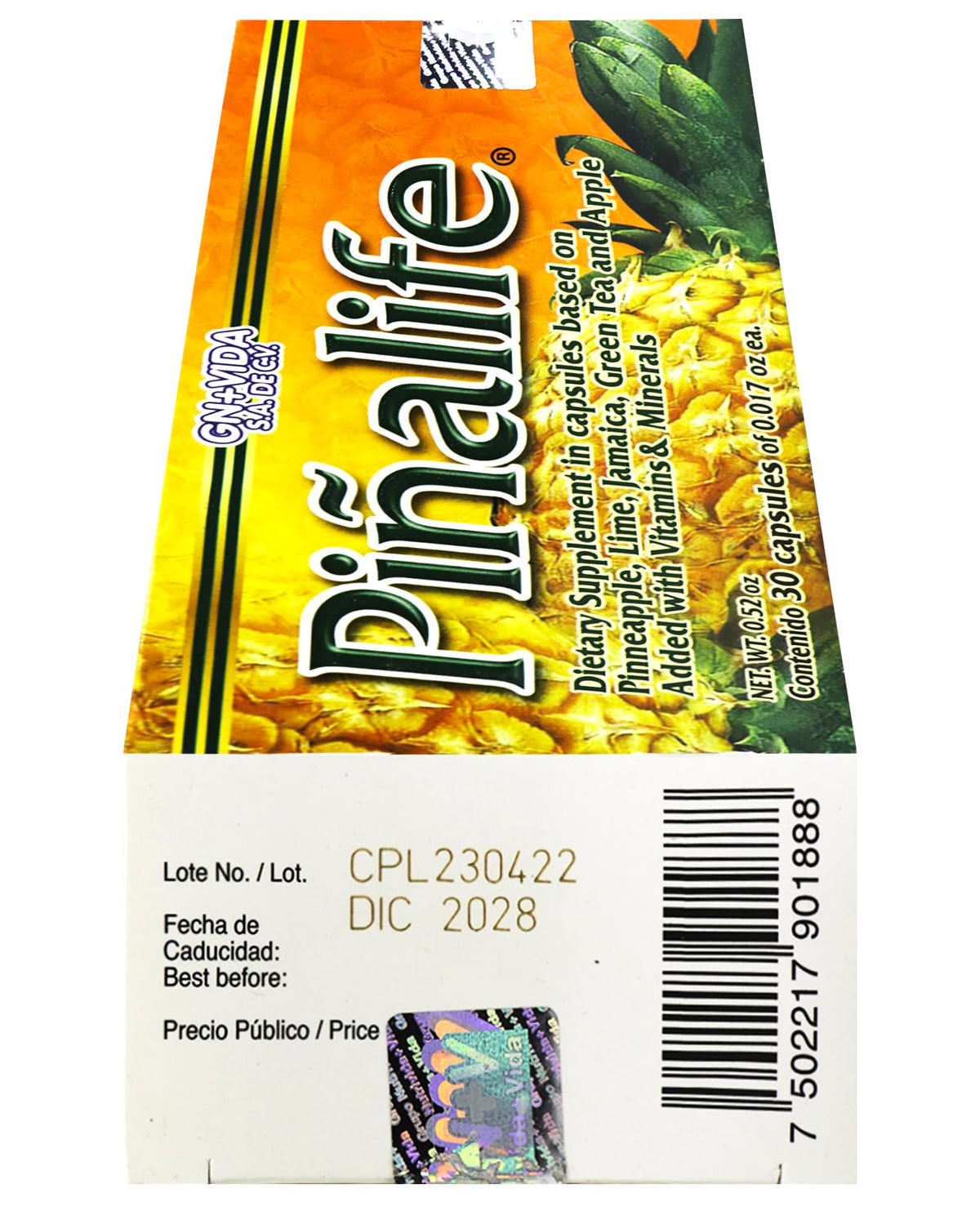 GN+VIDA Suplemento Alimenticio Cápsulas Piñalife con 30 de 500 mg