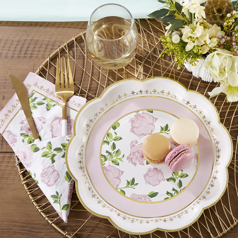 Kate Aspen - Fiesta de té floral clásico de 9 pulgadas Platos de papel decorativos de primera calidad | Suministros para fiestas, color rosa (juego de 16), (28590PK)