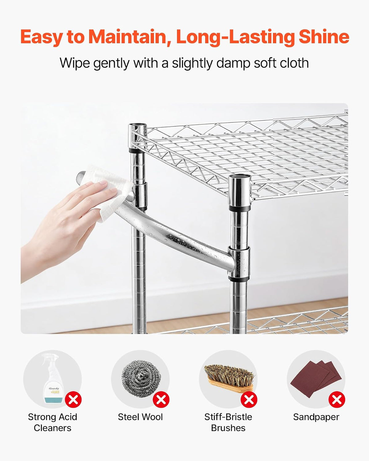 VEVOR Carrito de Cocina de 3 Niveles, Estante de Almacenaje de Alambre Ajustable, Carrito Auxiliar con Ruedas Giratorias y Asa, Carro de Servicio para Cocina, Garaje, Lavadero, 89 x 45,3 x 104 cm