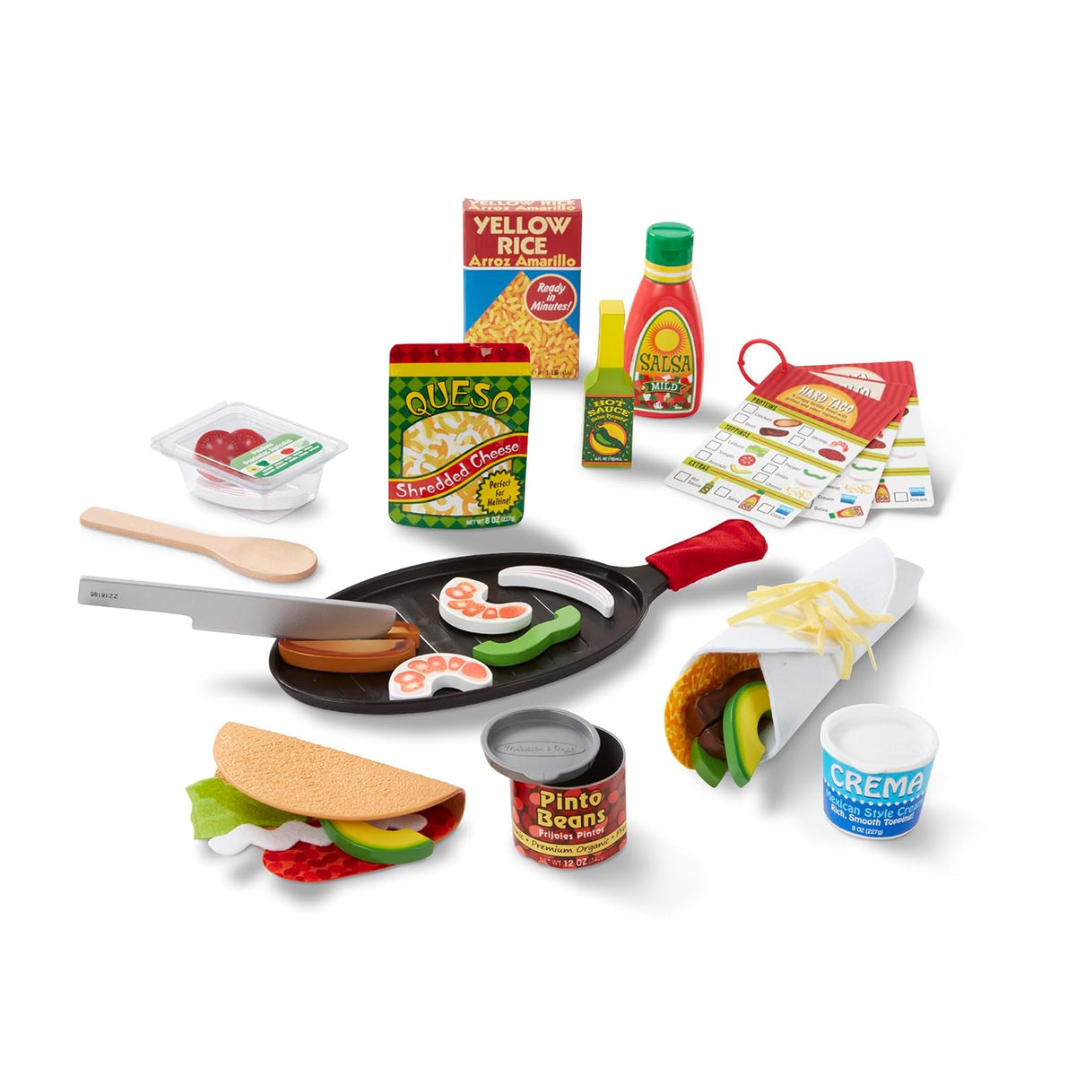 Melissa & Doug Fill & Fold Taco & Tortilla Set, 43Piece – Sliceable Wooden Mexican Play Food, Skillet, & More - FSC-Certified - Inglés