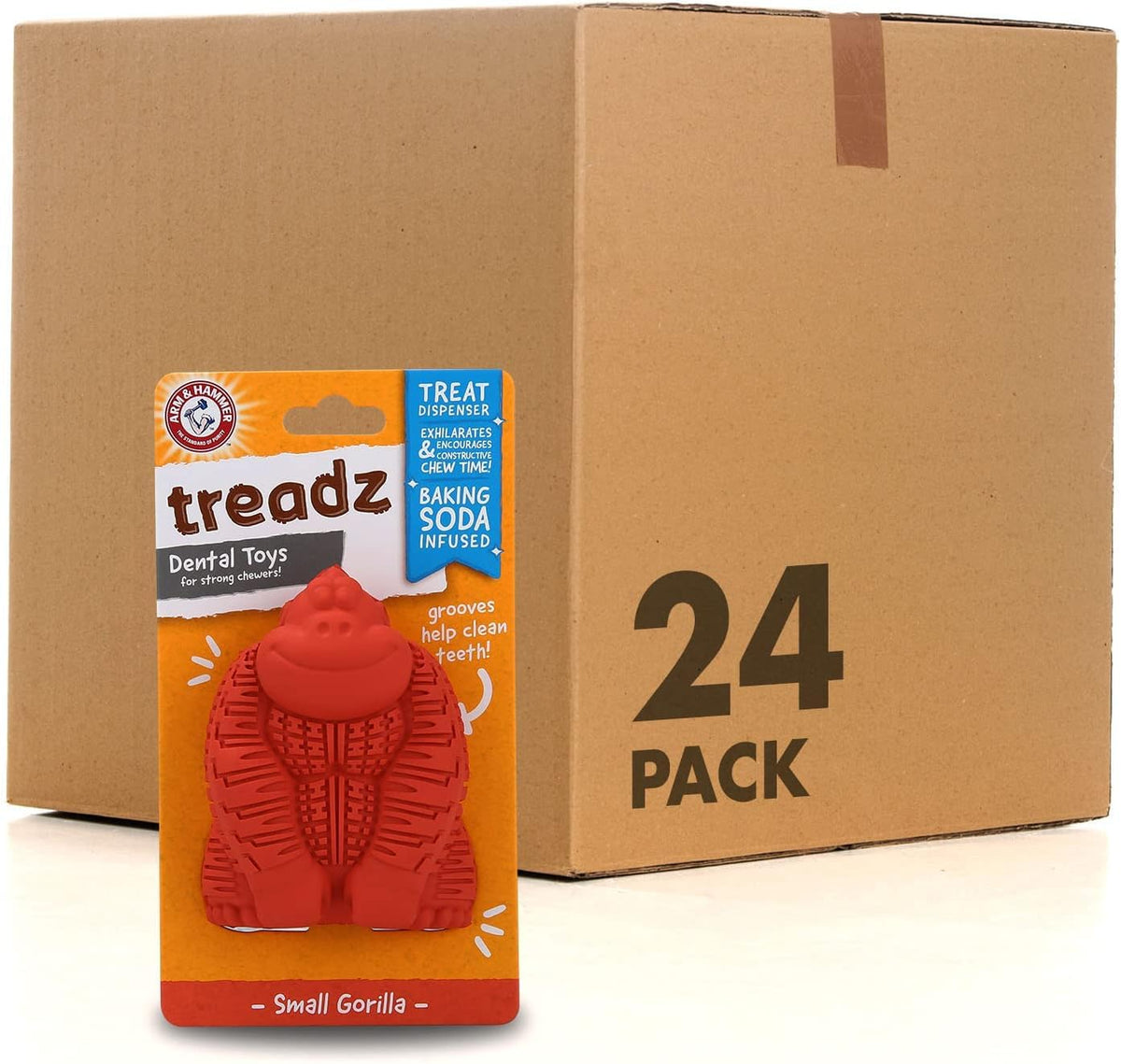 Arm & Hammer Super Treadz Juguete Dental para Perro, Diseño Gorila - Small (Pack of 24) - Gorila