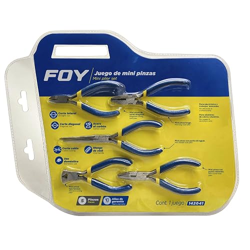 Foy 142041 Juego de Mini Pinzas con Mango de Vinil para Electrónica 5 Piezas