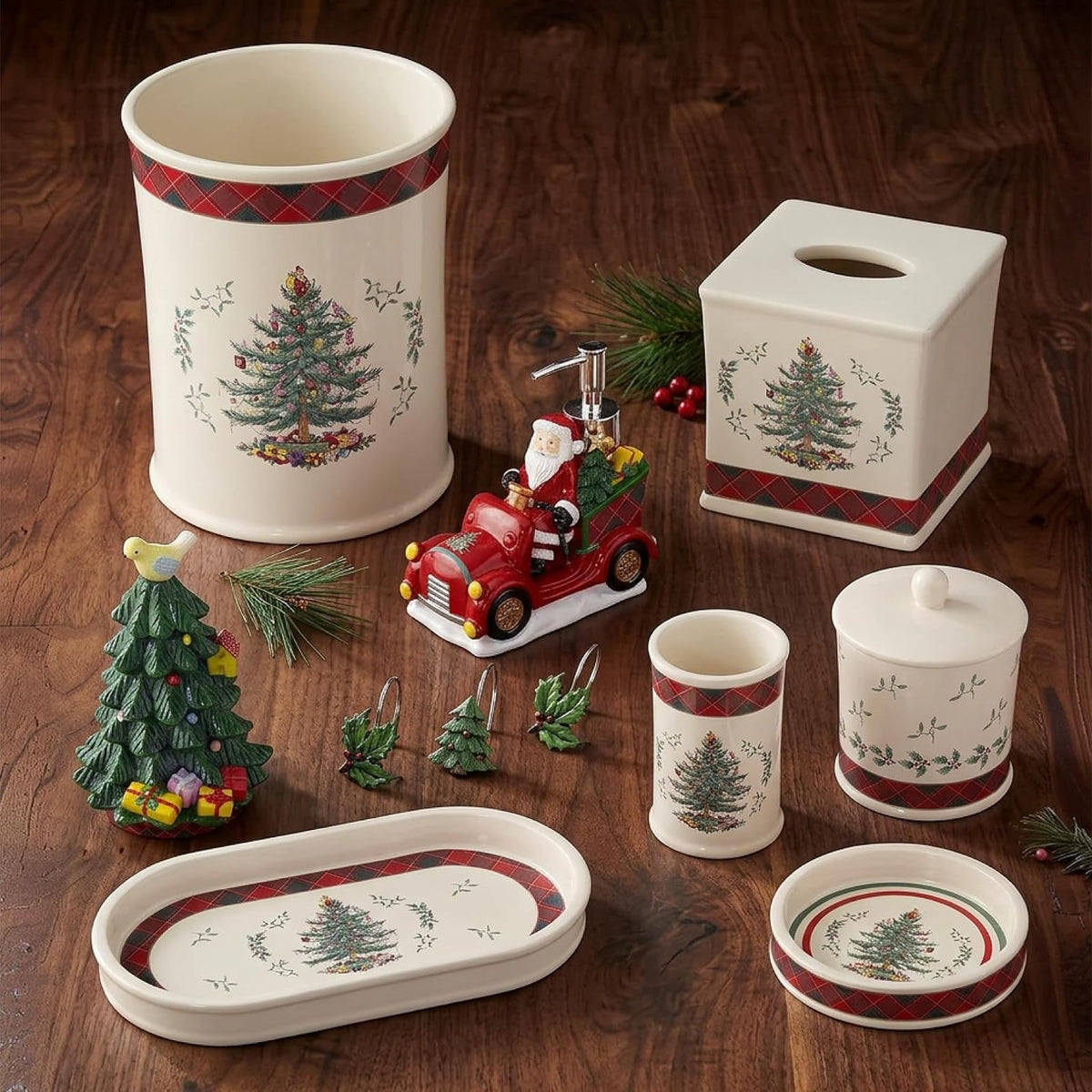 Spode - Funda de Caja de pañuelos, Accesorios de baño de Resina, decoración de baño de día Festivo (colección de tartán para árbol de Navidad)