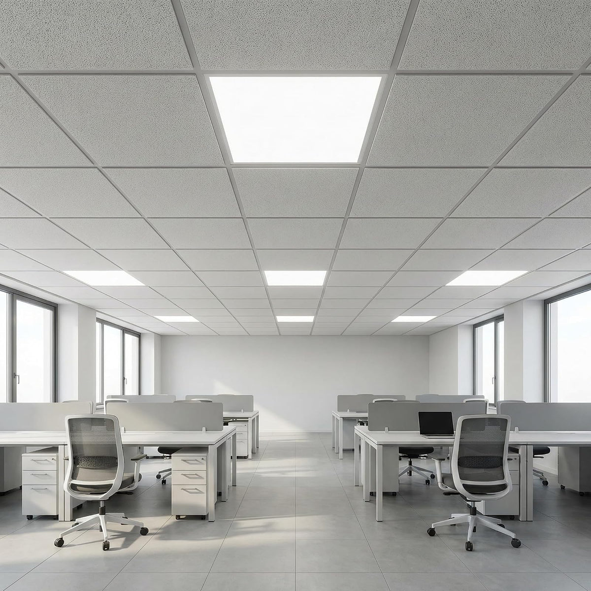 Igoto PL1040 Kit Set 12 piezas Panel Plafon Lampara LED Empotrable 60x60 40W Luz Fría 6500K, Plafón LED Cuadrado para Techo 4000 lm Multivoltaje 100-277V Lámpara LED para Oficina Escuela y Comercio
