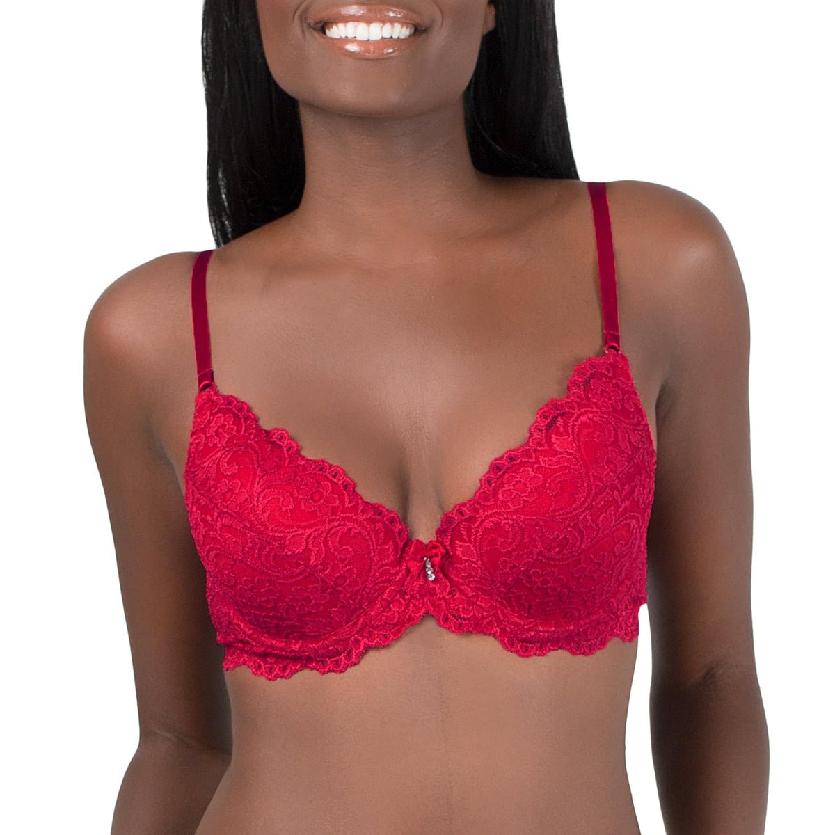 Smart & Sexy Women's Signature Lace Push-Up Bra, White, 40D - 34B - rojo (No No Red)