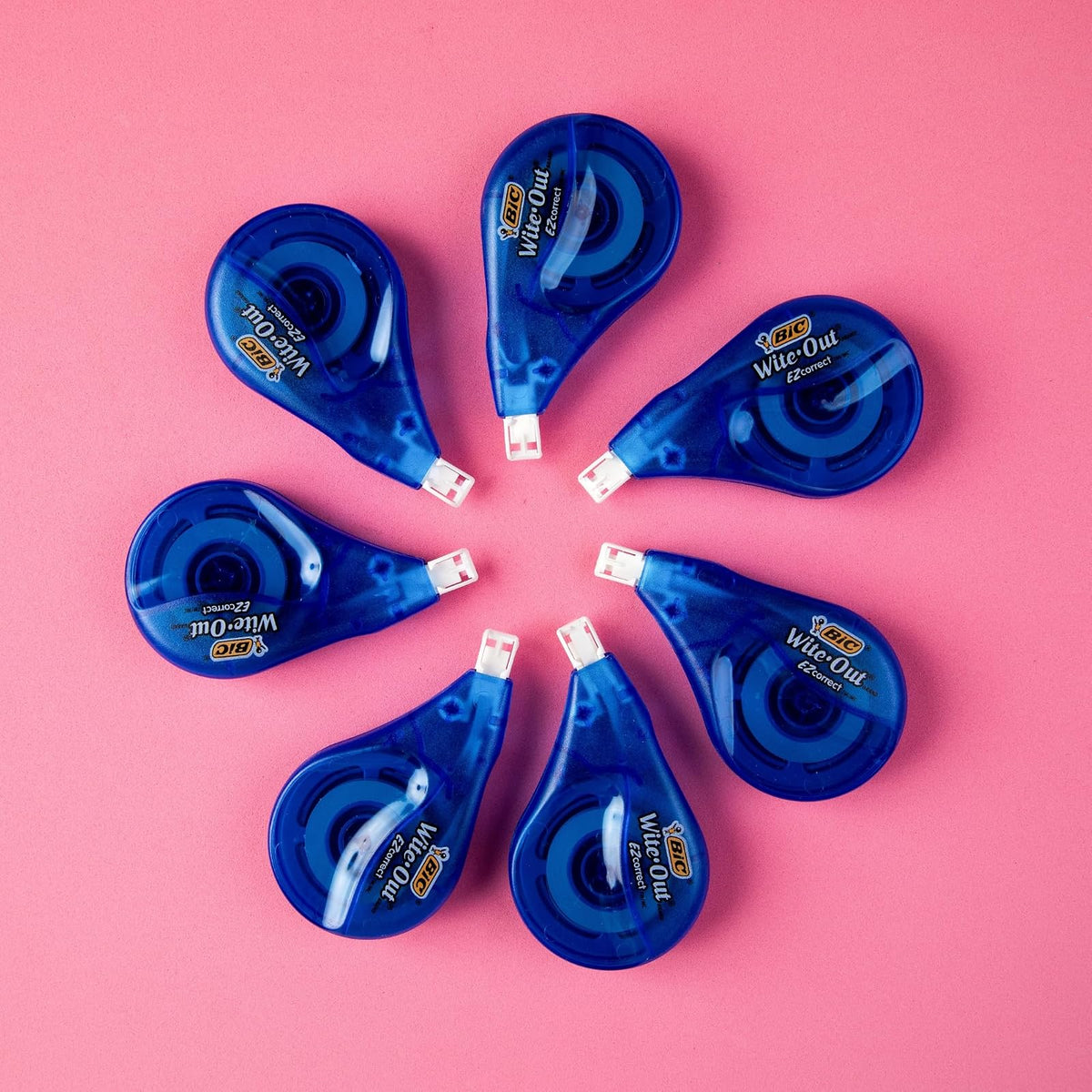 BIC Cinta Correctora 4.2 mm Fácil de Aplicar Corrección Instantánea Hecha de PET Reciclado 12 metros de Cinta Cuerpo Color Azul 6 Piezas