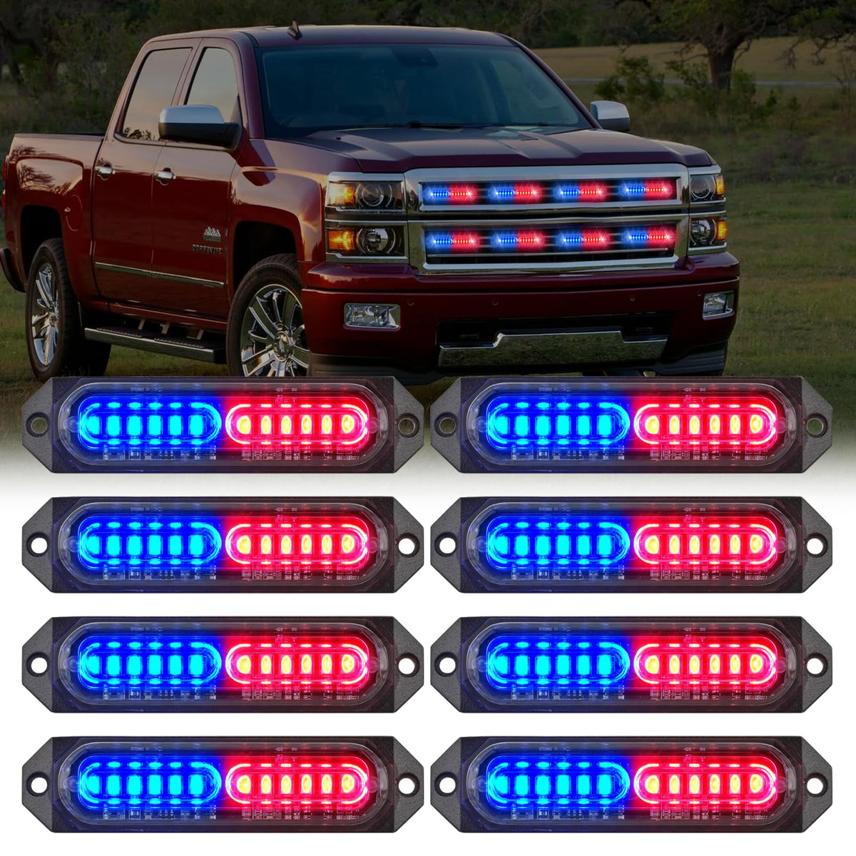 Nilight Kit de 8 Luces LED Estroboscópicas de Montaje en Superficie - rojo azul