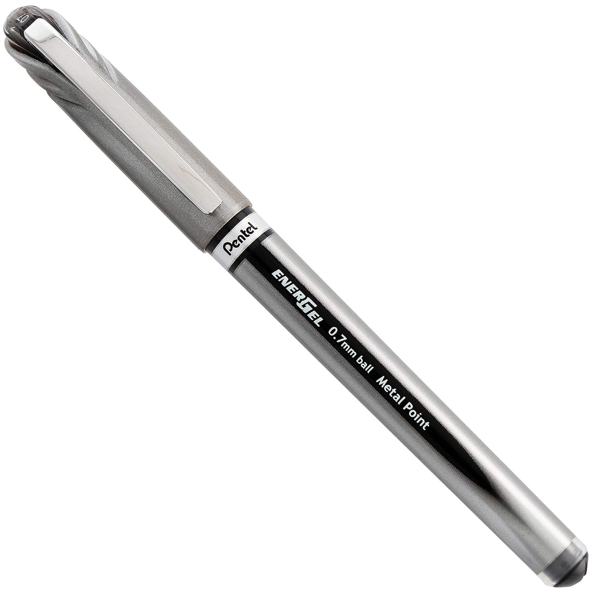 Pentel EnerGel NV - Bolígrafo de gel líquido, punta de metal 0.7 mm con tapa, tinta negra, caja de 12 (BL27-B)