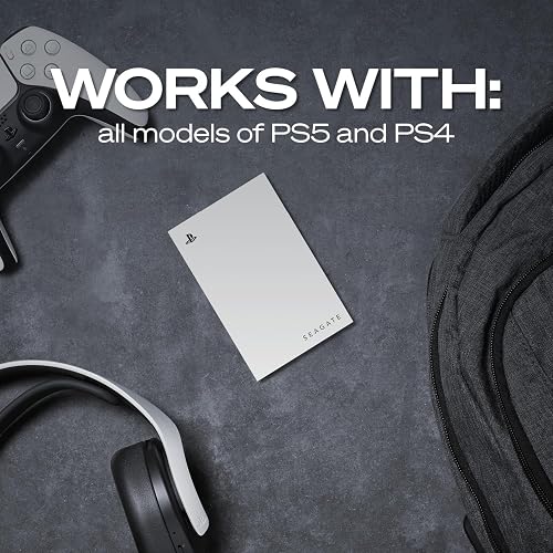 Seagate Disco Duro Externo Portátil para PS5 2 TB, USB 3.2, Blanco con luz LED Azul incorporada, Certificado PS5 (STLV2000101)