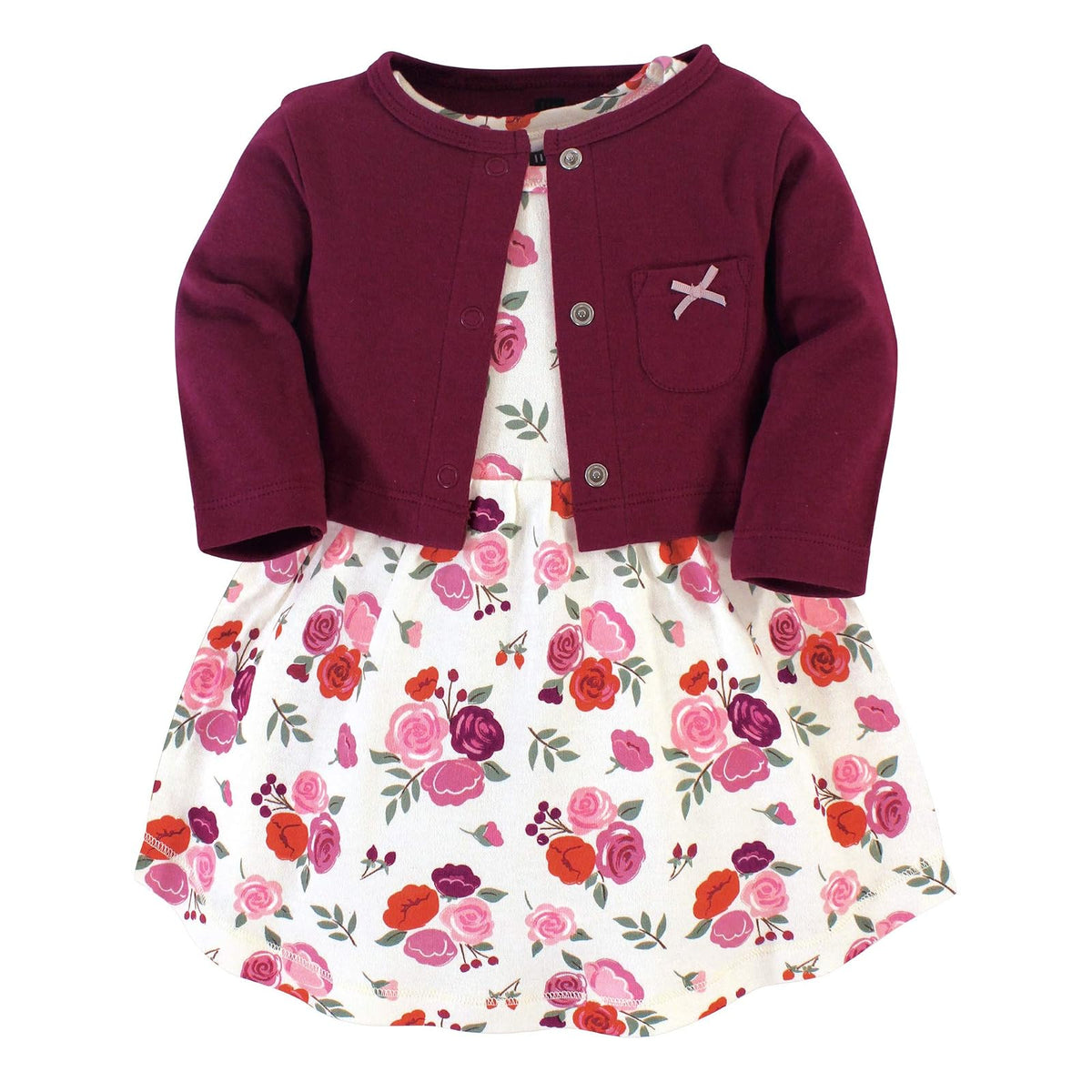 Hudson Baby Conjunto de Vestido y Cárdigan de Algodón para Niña - Fall Floral - 12-18 Meses