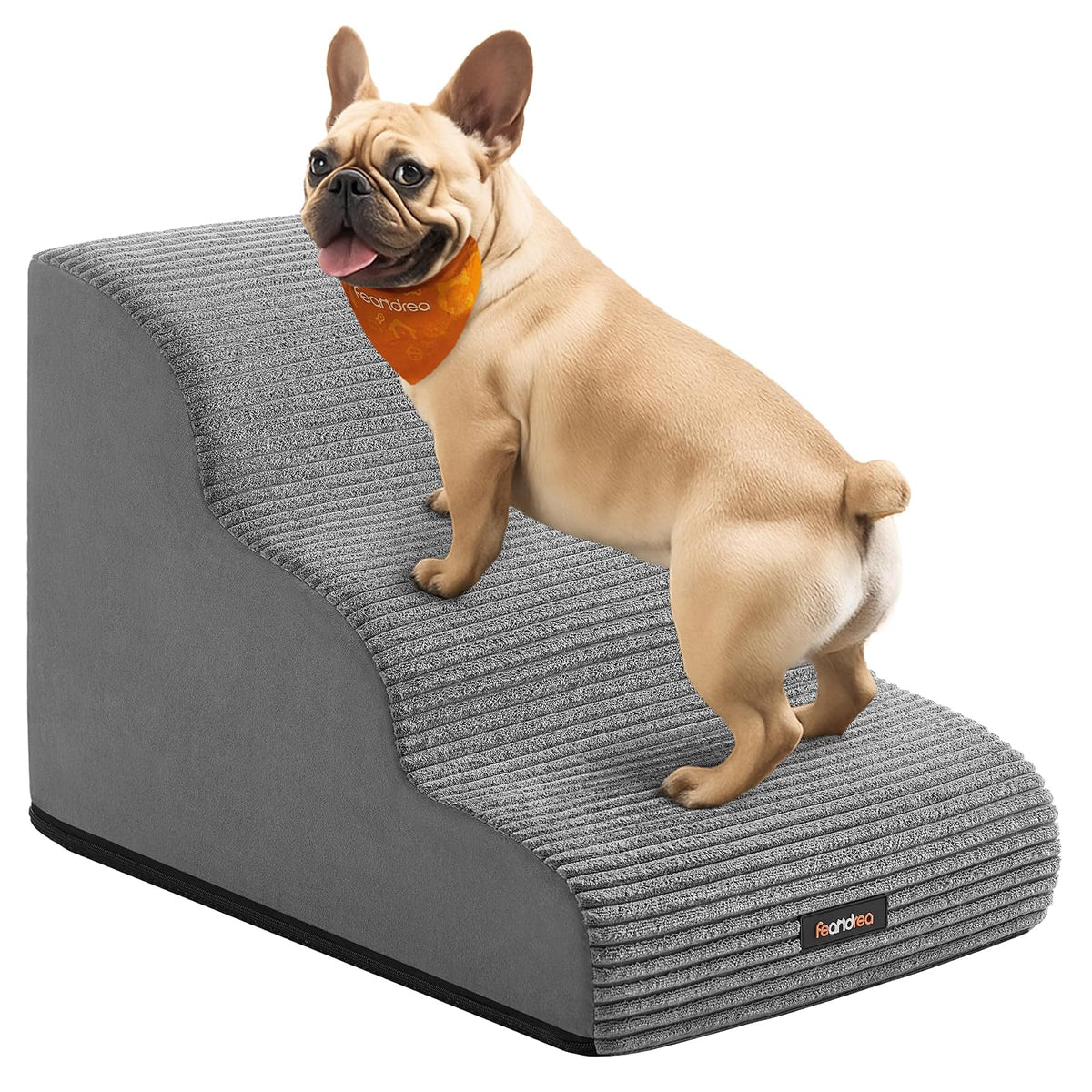 Feandrea Escalera para Perros y Gatos, Antideslizante, Funda Lavable - gris - 3 Step(57L cm)