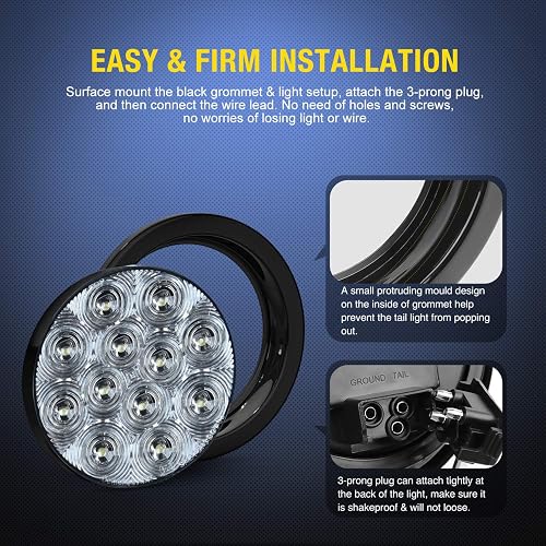 Nilight - 2 Luces LED Redondas de 4 Pulgadas, Color Blanco, con Ojales de Montaje en Superficie, Luces traseras para camión, Remolque, RV, Jeep