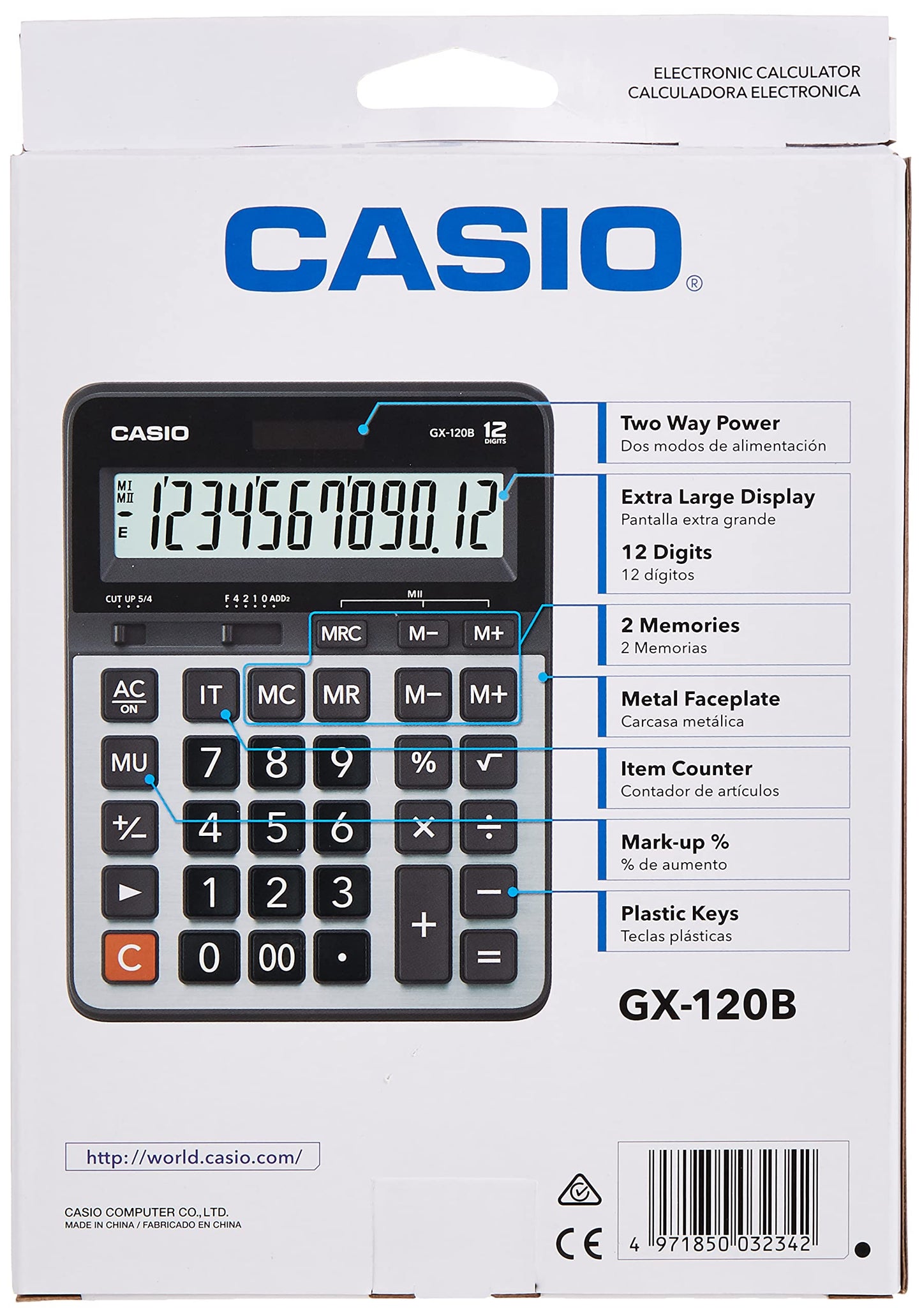 Casio GX-120B-W-DC Calculadora de Escritorio, Color Gris