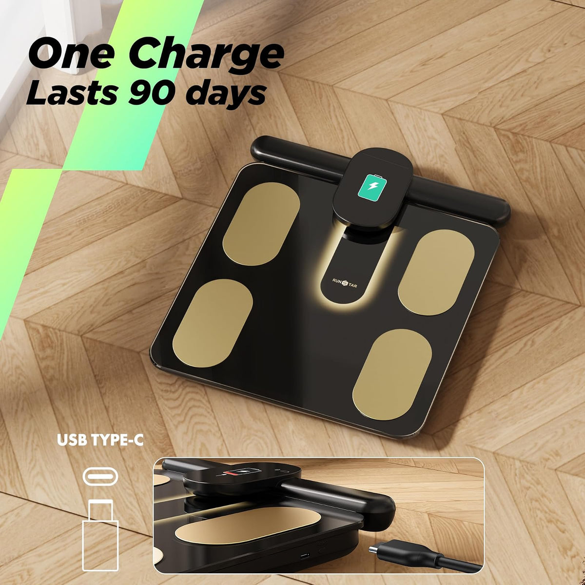 Runstar Smart Scale FSA o HSA, 8 electrodos, báscula digital de baño para peso corporal y grasa, IMC, masa muscular 28, medición de composición corporal, con TFT LCD a todo color en mango retráctil