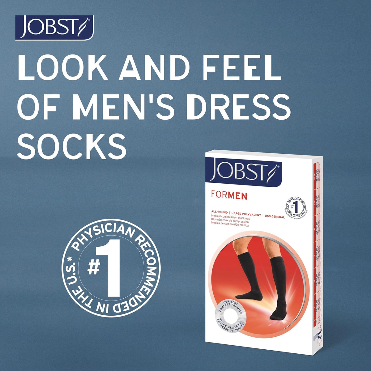 JOBST Formen Calcetines de compresión, Baja 15-20mmHg, Rodilla, Talla L | Punta cerrada, Color Negro, Compresión de Grado Médico