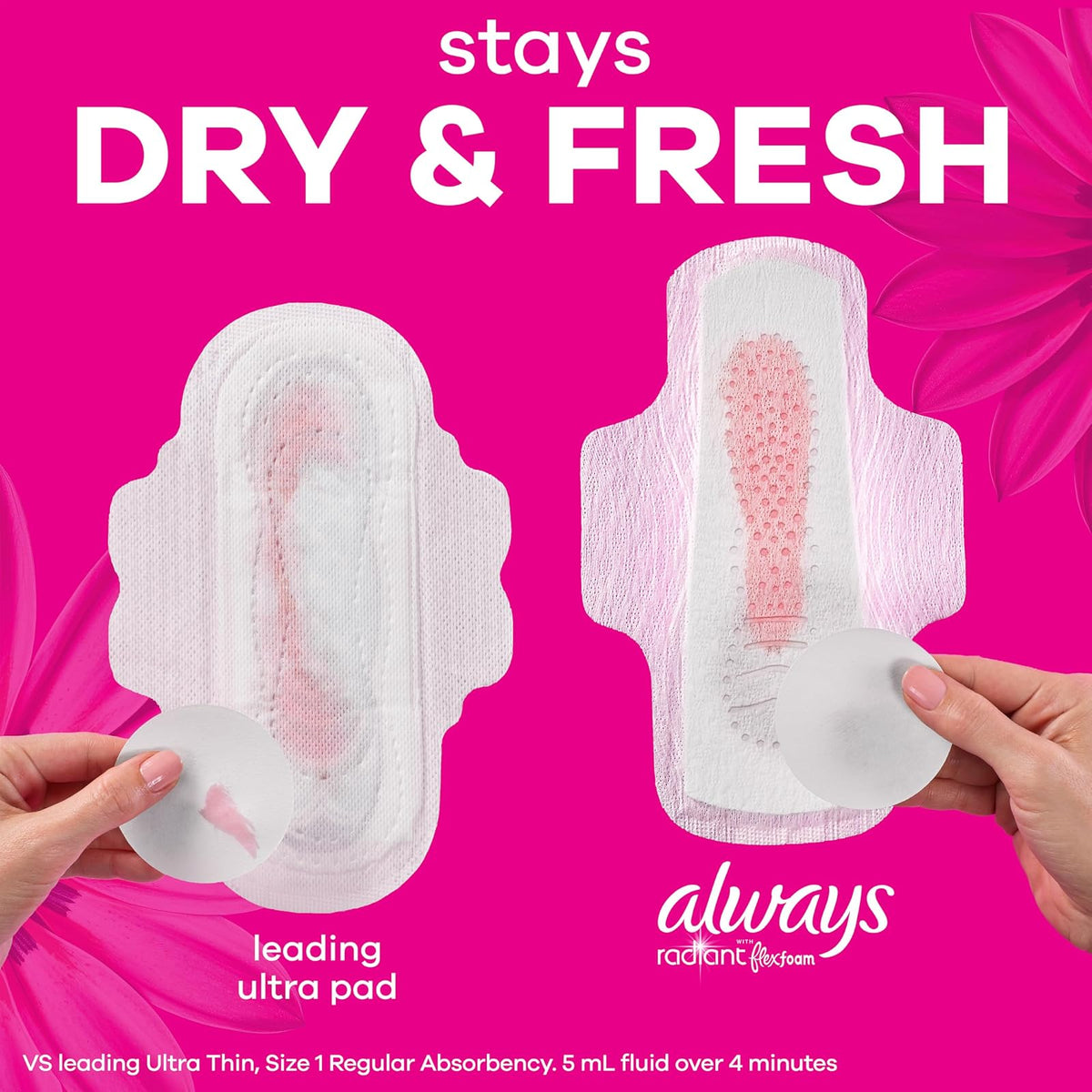 Always Radiant Pads, Size 1, Regular Absorbency, Light Clean Scent, Pack of 6 (180 Total Count) (Artwork May Vary)