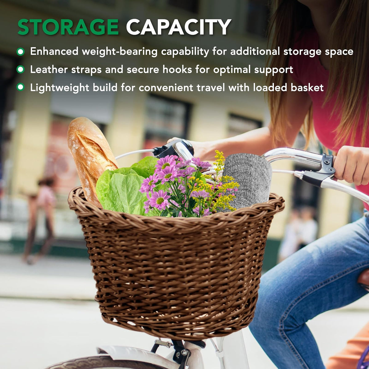 ProSource Wicker & Wire Bike Basket Front Cargo for Women and Men, Fits Most Bikes, Beach Cruiser, Stationary Bike, Ebike, Road Bike