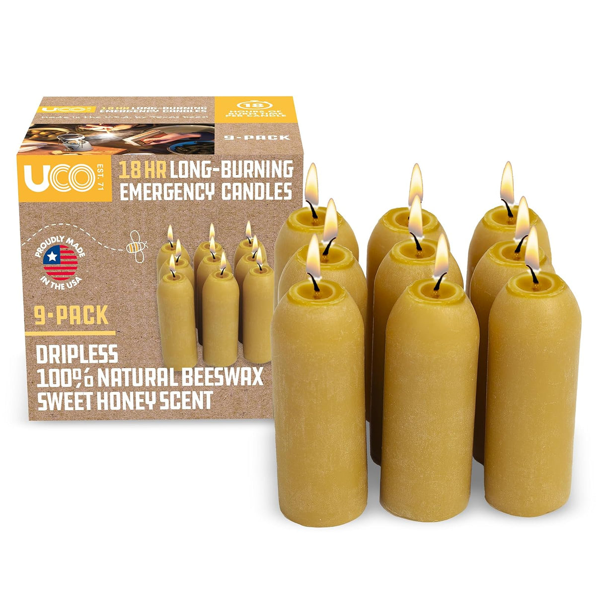 UCO Velas de Cera de Abeja para Linterna, 12 a 15 Horas - Paquete de 9