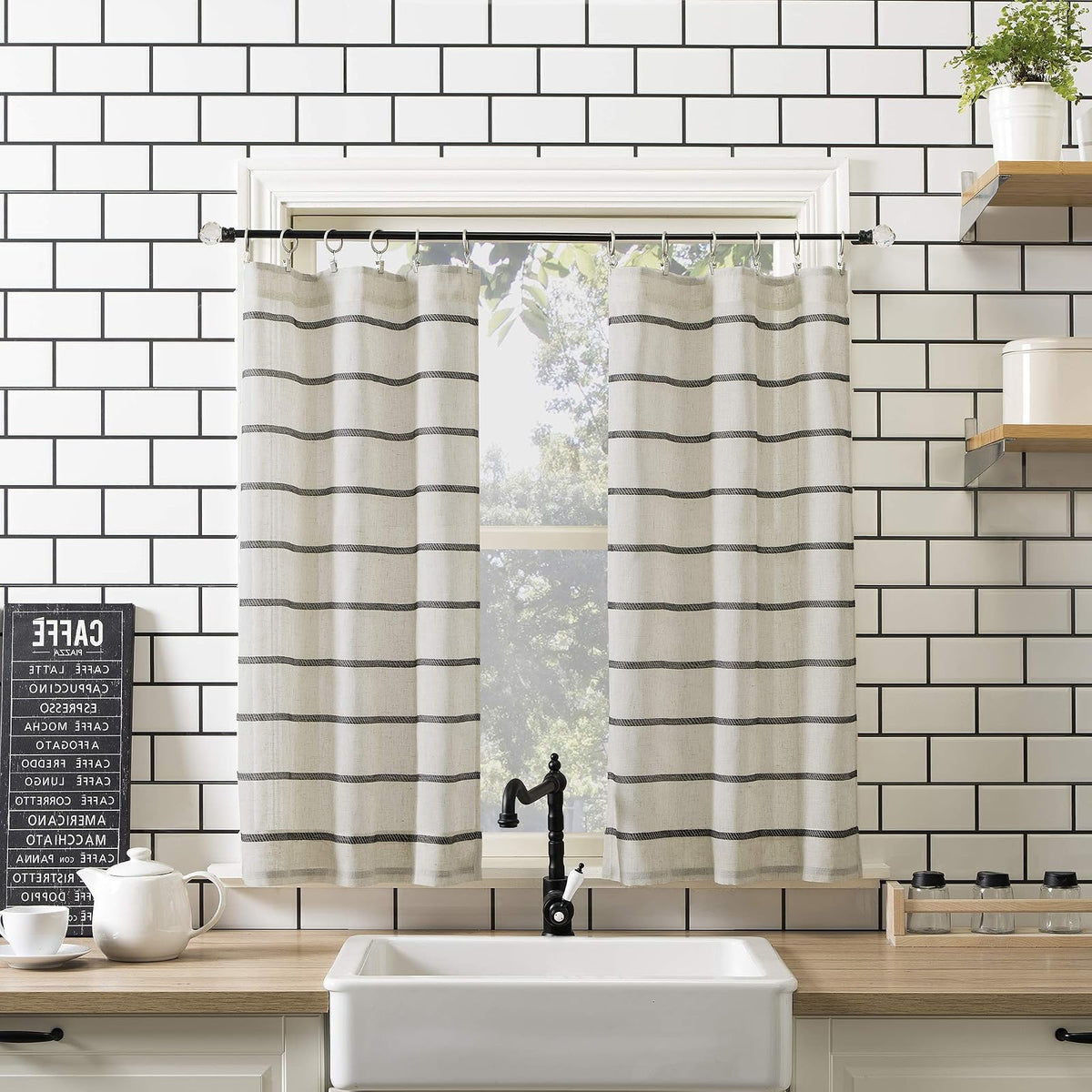Clean Window Panel de Cortina Transparente Antipolvo - Negro - Lino - 91.4An x 132.1Al cm (2 Paneles)