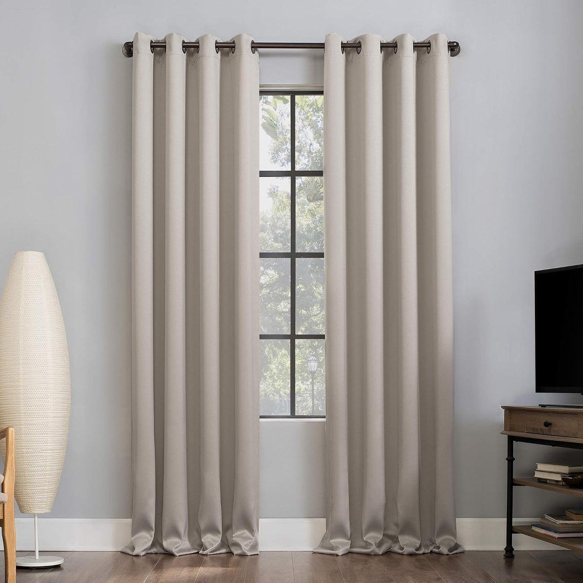 Sun Zero Nordic Cortinas Blackout, Juego de 2 Paneles - 132.1An x 160Al cm (2 Paneles) - Beige piedra