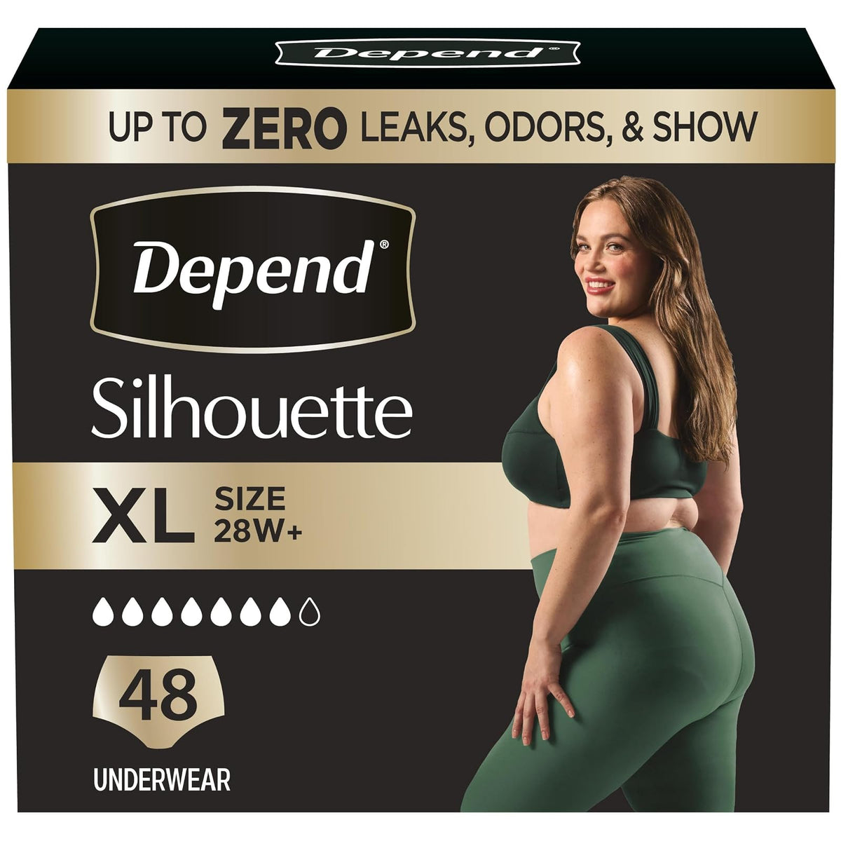 Depend Silhouette Ropa Interior para Incontinencia Mujer, Negro - X-Large (48 Count)