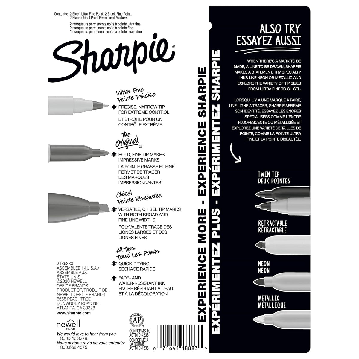 Sharpie - Paquete variado de marcadores permanentes, incluye cincel, puntas finas y ultrafinas, juego de marcadores, escritura, colorear, póster, oficina, suministros escolares, negro, 6 unidades