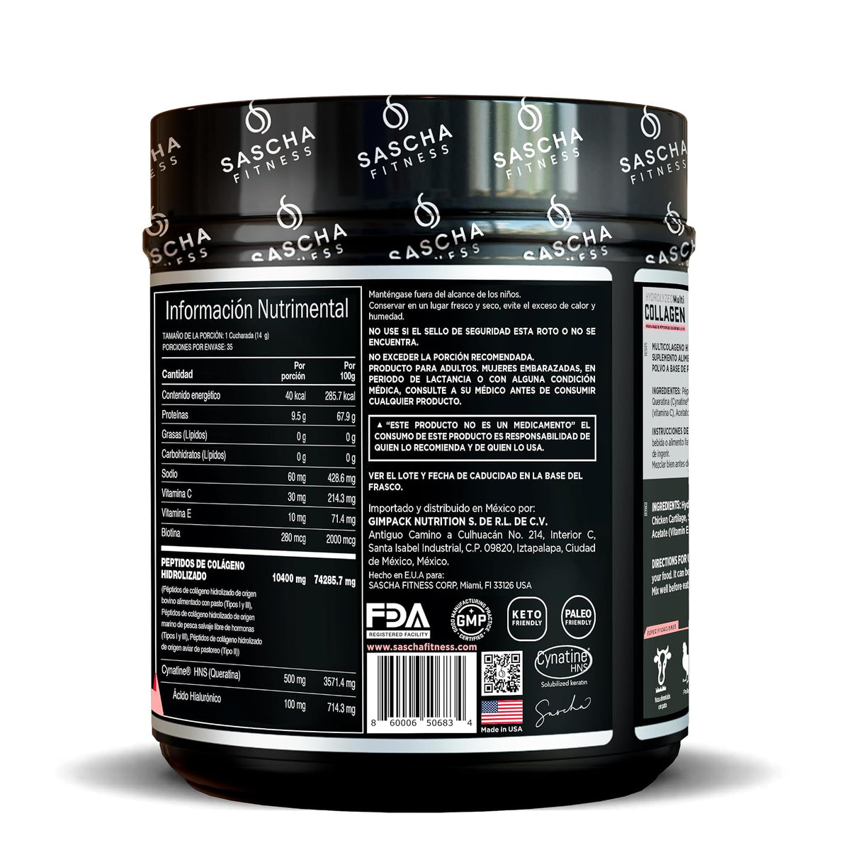 Sascha Fitness Multi Colágeno Hidrolizado | Ácido Hialurónico | Biotina | Cynatine HNS | Vitamina C & E - Sabor Limonada de Fresa