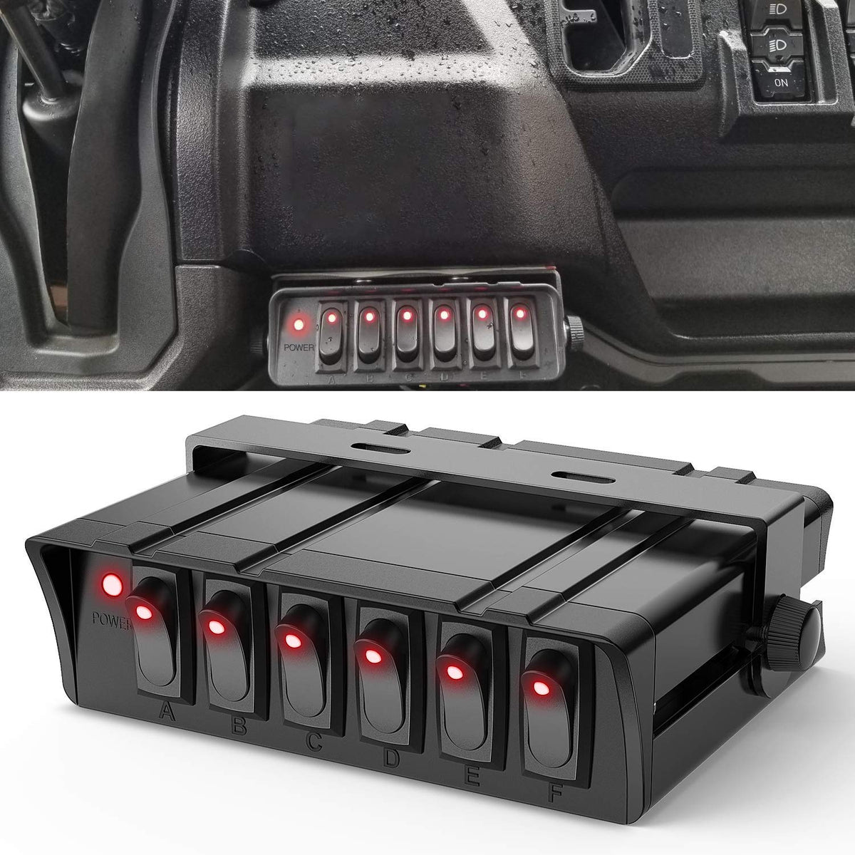 Nilight Caja de Interruptores Basculantes de 6 Bandas SPST 90121F, 12 V/24 V, 20 A - Caja de interruptores de 6 pandillas
