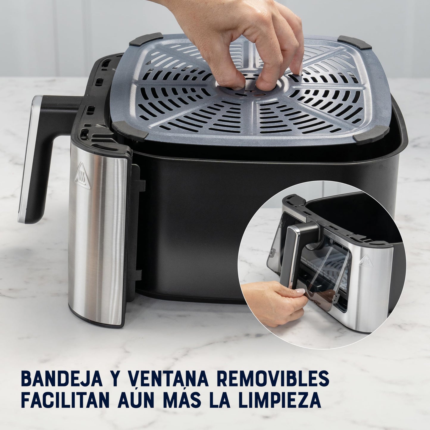 Oster® Freidora de Aire Digital XL 7.5L con Ventana y Luz Interna, Recubrimiento DiamondForce, 10 Programas Automáticos, Modelo CKSTAF75WDSSDF
