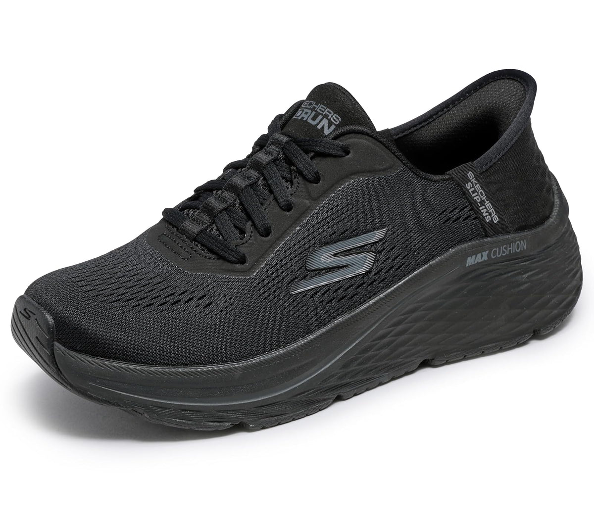 Skechers MAX Cushioning Elite 2.0 Vanish - Tenis sin Cordones para Mujer | Pantuflas manos libres, amortiguación máxima, espuma viscoelástica refrigerada por aire, entresuela Ultra Go - 25.5 cm - Negro -