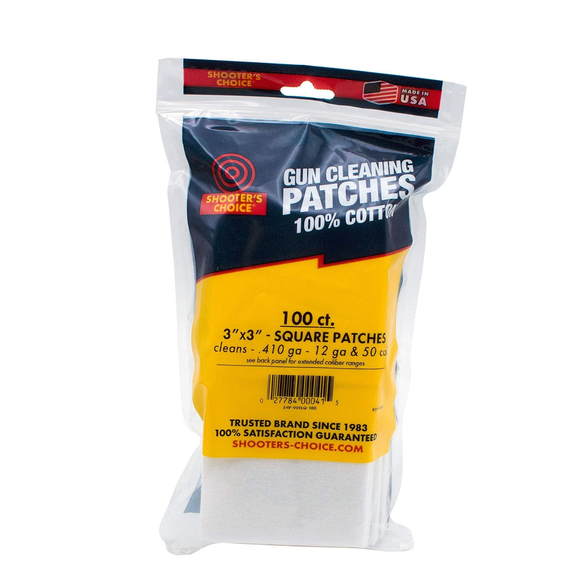 Shooter's Choice - Parches de Limpieza de Pistola de algodón 100% - 100 unidades parches de 7.62 cm