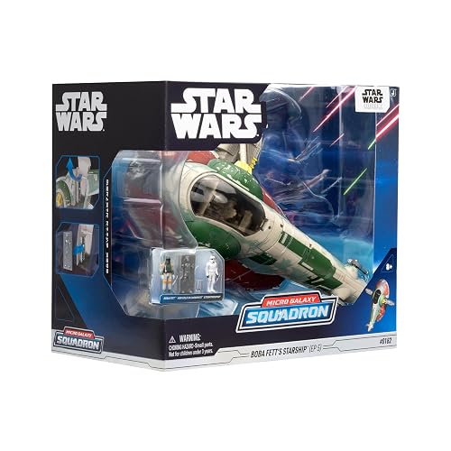 Star Wars Micro Galaxy Squadron Boba Fett's Starship (EP 5) - Vehículo de 7 Pulgadas con Soporte de exhibición de Vuelo y Tres Accesorios de Micro Figura de 1 Pulgada