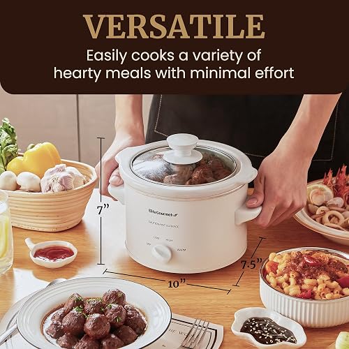 Elite Gourmet MST-250XW - Olla de cerámica eléctrica de cocción lenta con temperatura ajustable, entrantes, salsas, guisos y inmersiones, tapa de vidrio apta para lavaplatos y vajilla