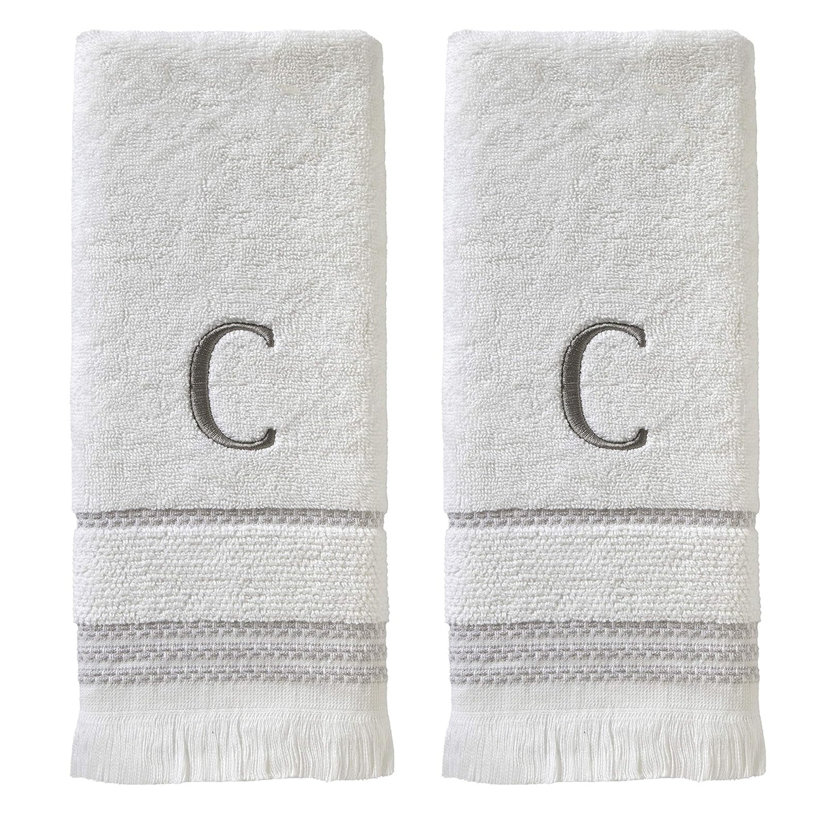 SKL Home - Toalla de Mano Casual Monograma (Paquete de 2), W, 16 x 26 Pulgadas, Color Blanco - 16x26 - Juego de toallas de mano, C