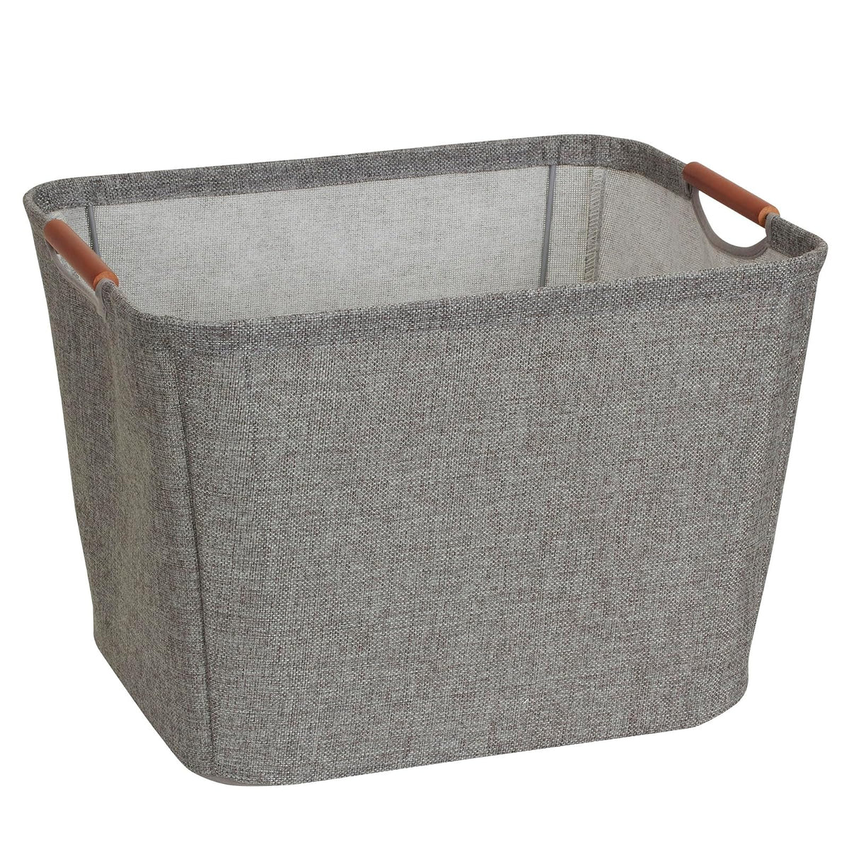 Household Essentials 624 Medium Tapered Soft-Side Storage Bin with Wood Handles, Gray, Grey - Medium - Gris