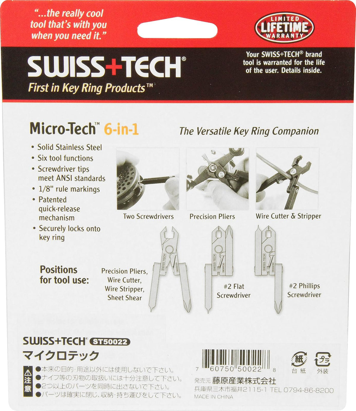 SWISS+TECH ST50022 - Llavero de acero inoxidable 6 en 1 multiherramienta, acabado pulido (paquete individual)