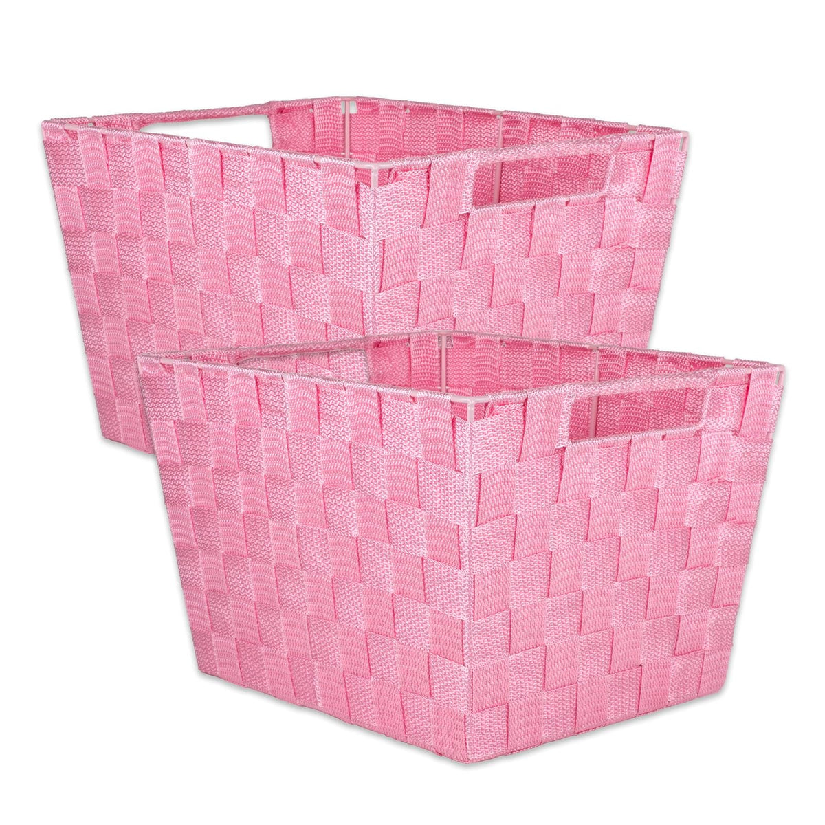 DII Durable Trapezoid Woven Nylon Storage Bin or Basket for Organizing Your Home, Office, or Closets (Large Basket - 13x15x10") Pink - Set of 2 - Large Basket - Rosado
