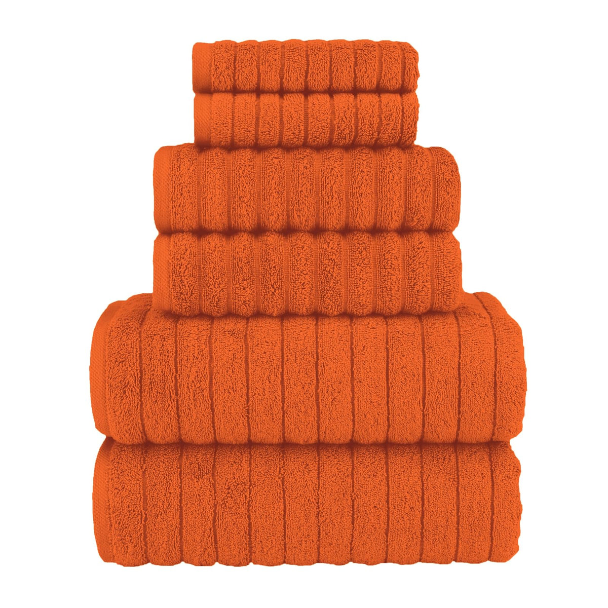 Elegant Comfort - Juego de 6 Toallas de baño de Lujo acanaladas de Pana 100% algodón Turco, sensación de Alta Calidad, de Secado rápido, Altamente absorbentes, Contiene 2 Toallas de baño, 2 Toallas - Set de 6 piezas - Naranja