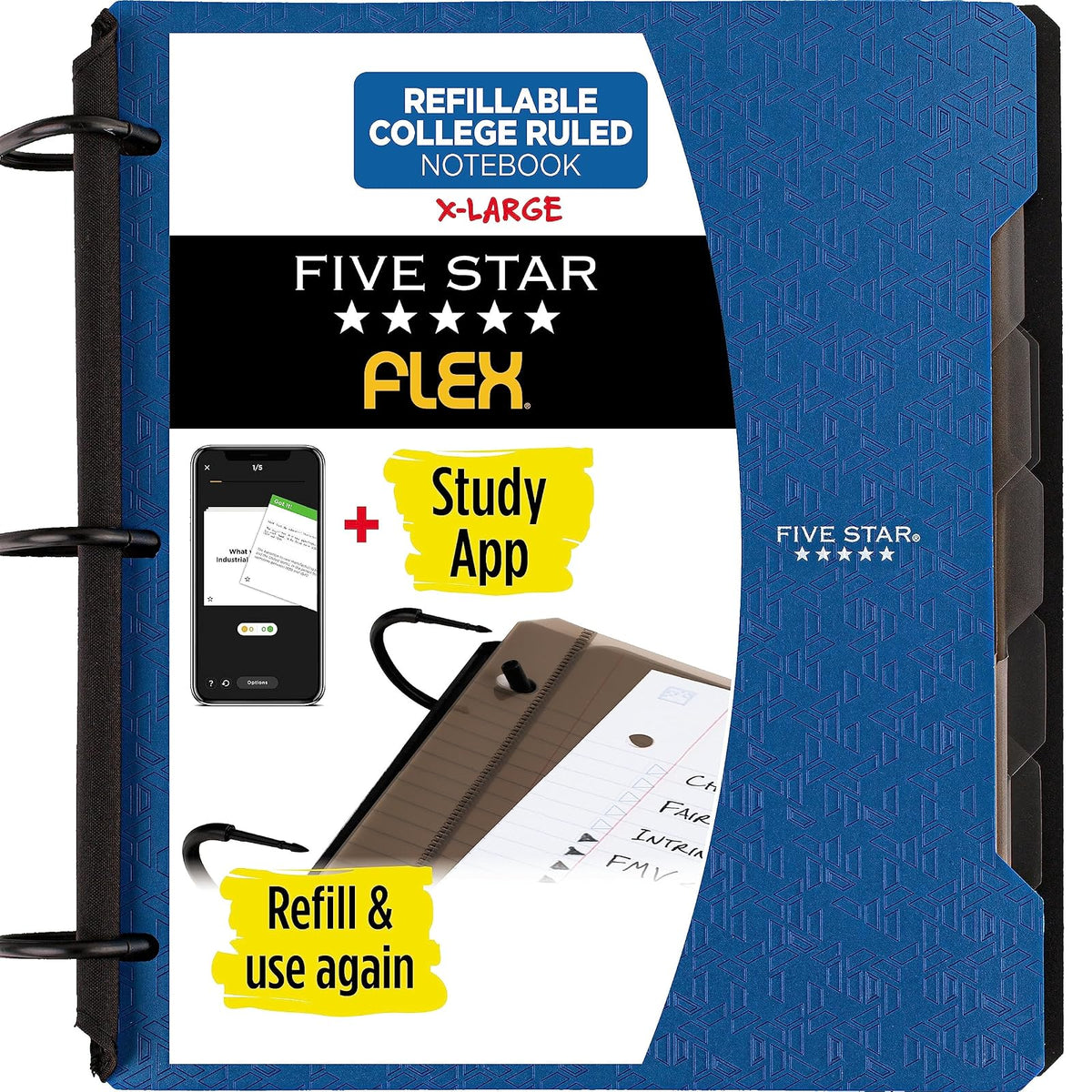 Five Star Flex Hybrid NoteBinder 3 Argollas, 80 Hojas Rayadas - 8 1 - 2" x 11" - COLOR AZUL