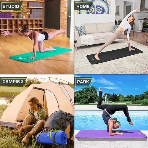 ProsourceFit - Colchoneta Extra Gruesa para Yoga y Pilates, 13 mm (½») y 180 cm de Largo, de Alta Densidad, con cómoda Espuma y Correa de Transporte